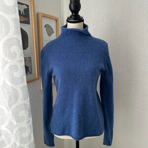 Tahari 100% Cashmere Mock Turtle Neck Sweater Blue Women Large